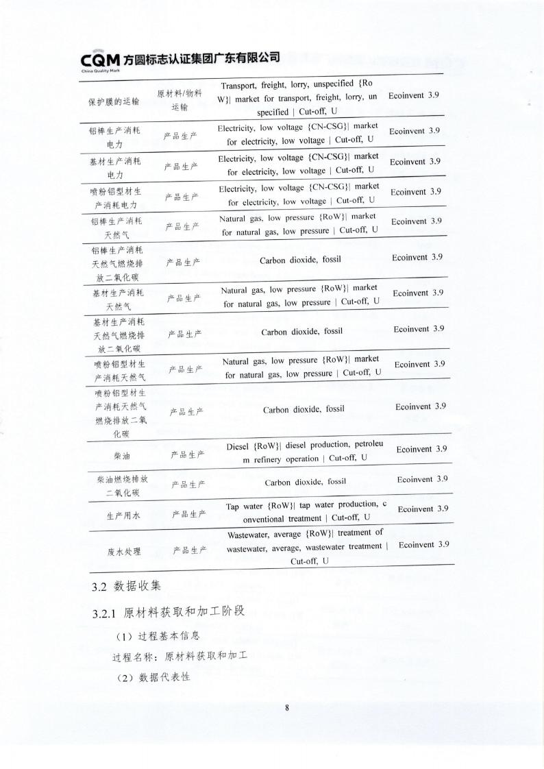 10鋁合金建筑型材（噴粉型）產(chǎn)品III型環(huán)境聲明(圖12)