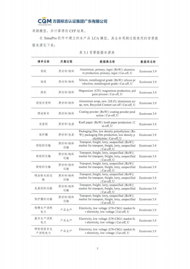 09鋁合金建筑型材（噴粉型）產(chǎn)品碳足跡評價報告-方圓蓋章(圖11)