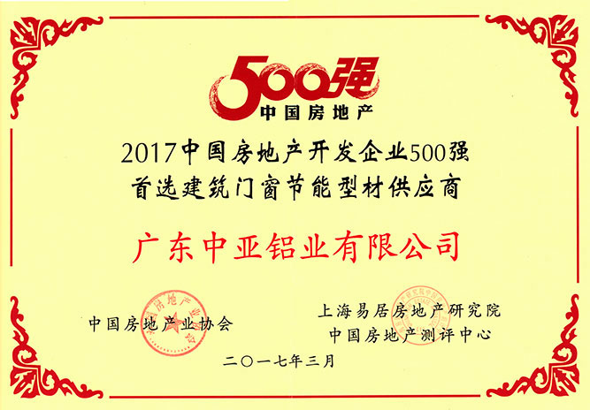 2017中國房地產500強證書