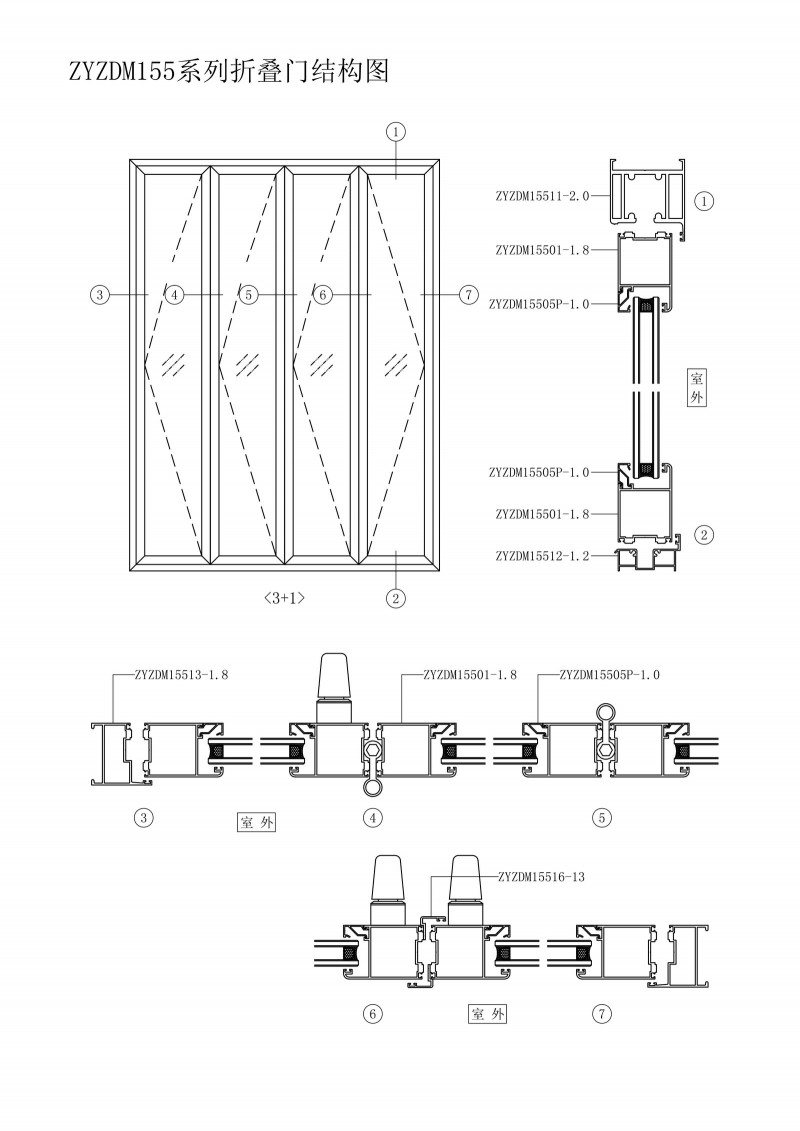 ZYZDM155系列折疊門結構圖